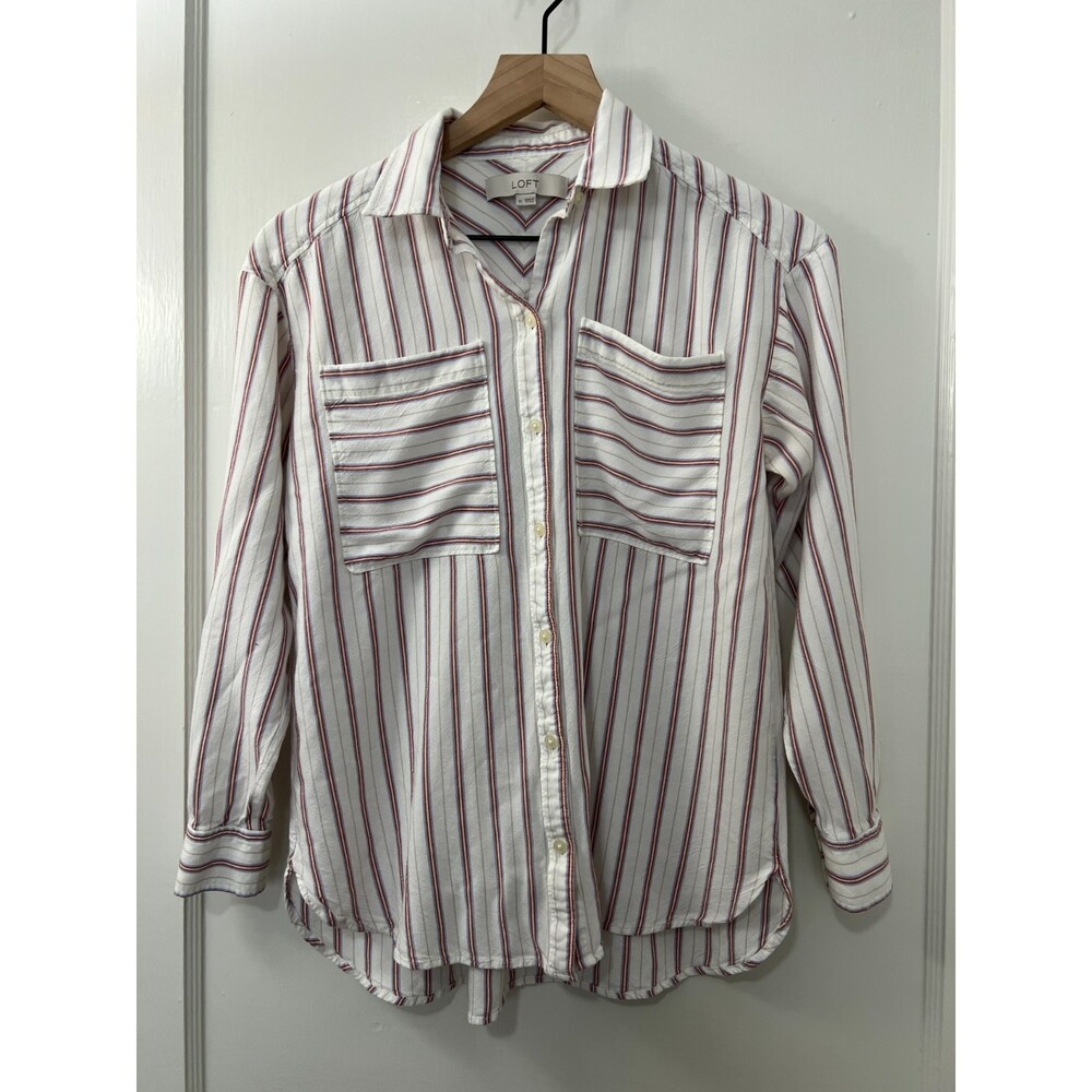 Loft Red White and Blue Lightweight Button Up Shirt - Women's XS